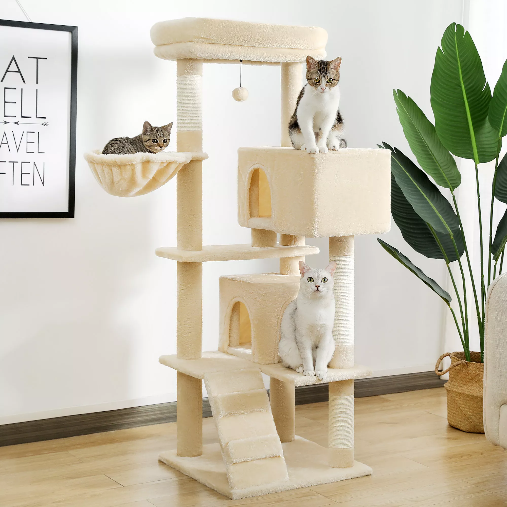 Large Cat Tree with Double Condos, Sisal Scratching Posts & Cozy Hummock - Image 3