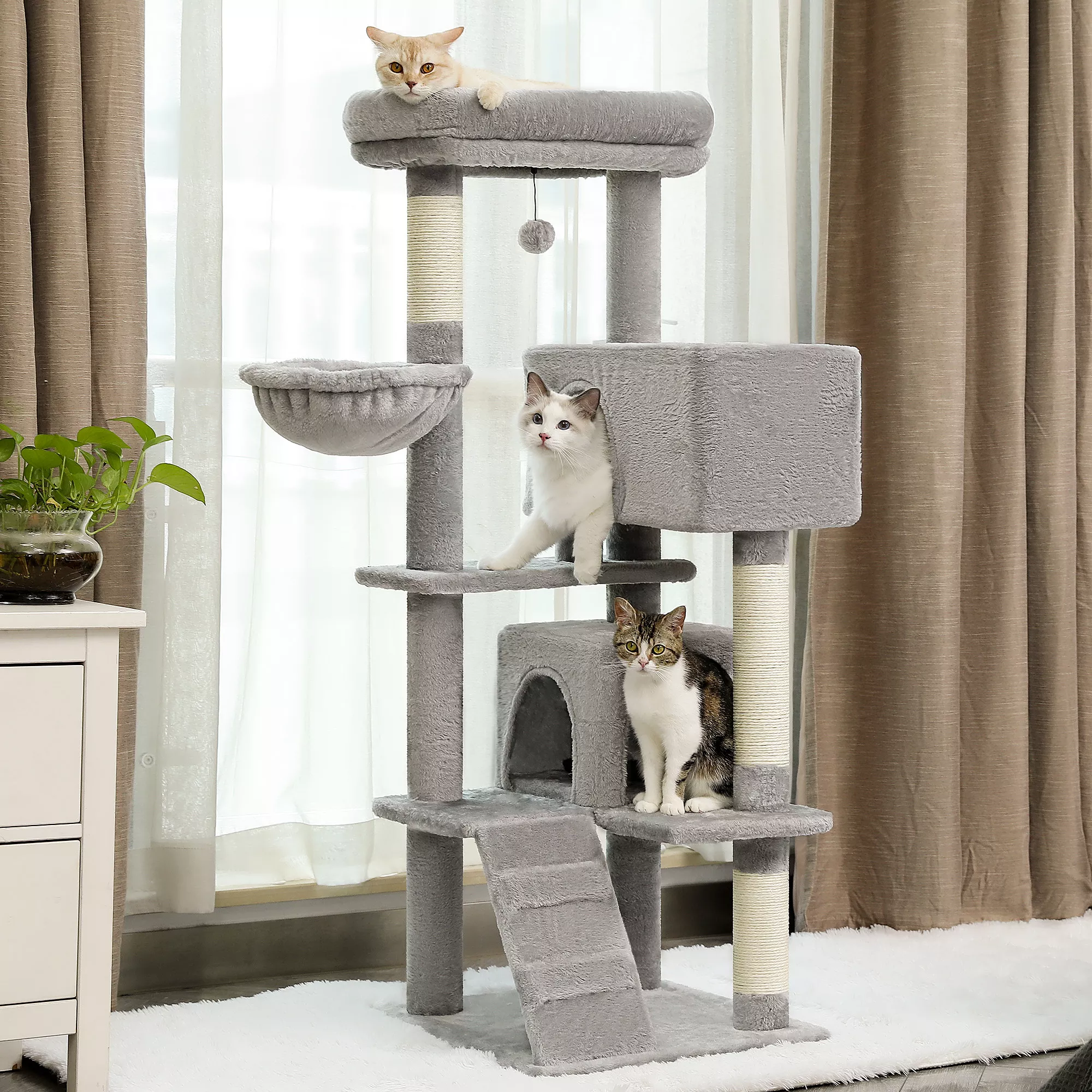 Large Cat Tree with Double Condos, Sisal Scratching Posts & Cozy Hummock - Image 2