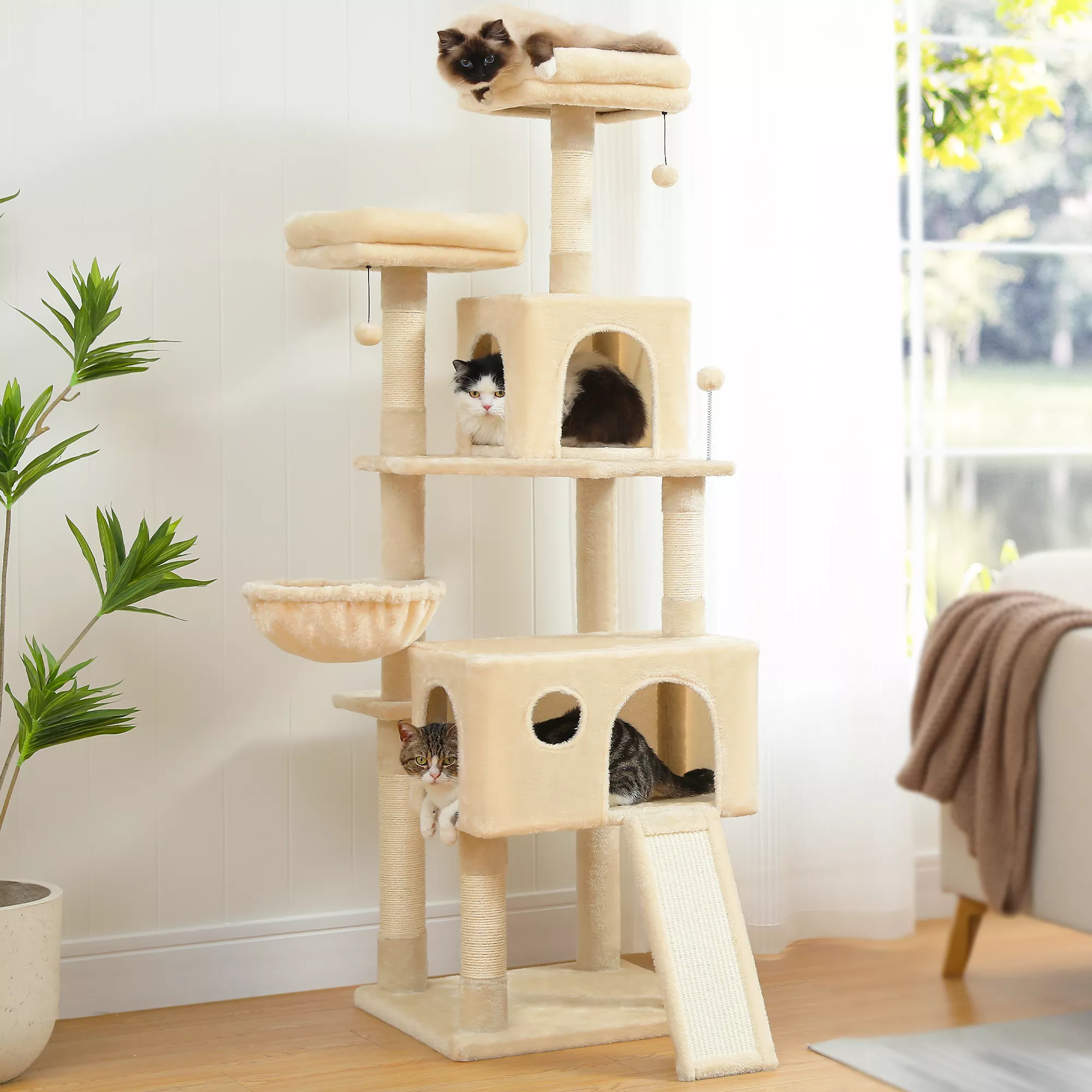 Large Cat Tree with Double Condos, Sisal Scratching Posts & Cozy Hummock - Image 5