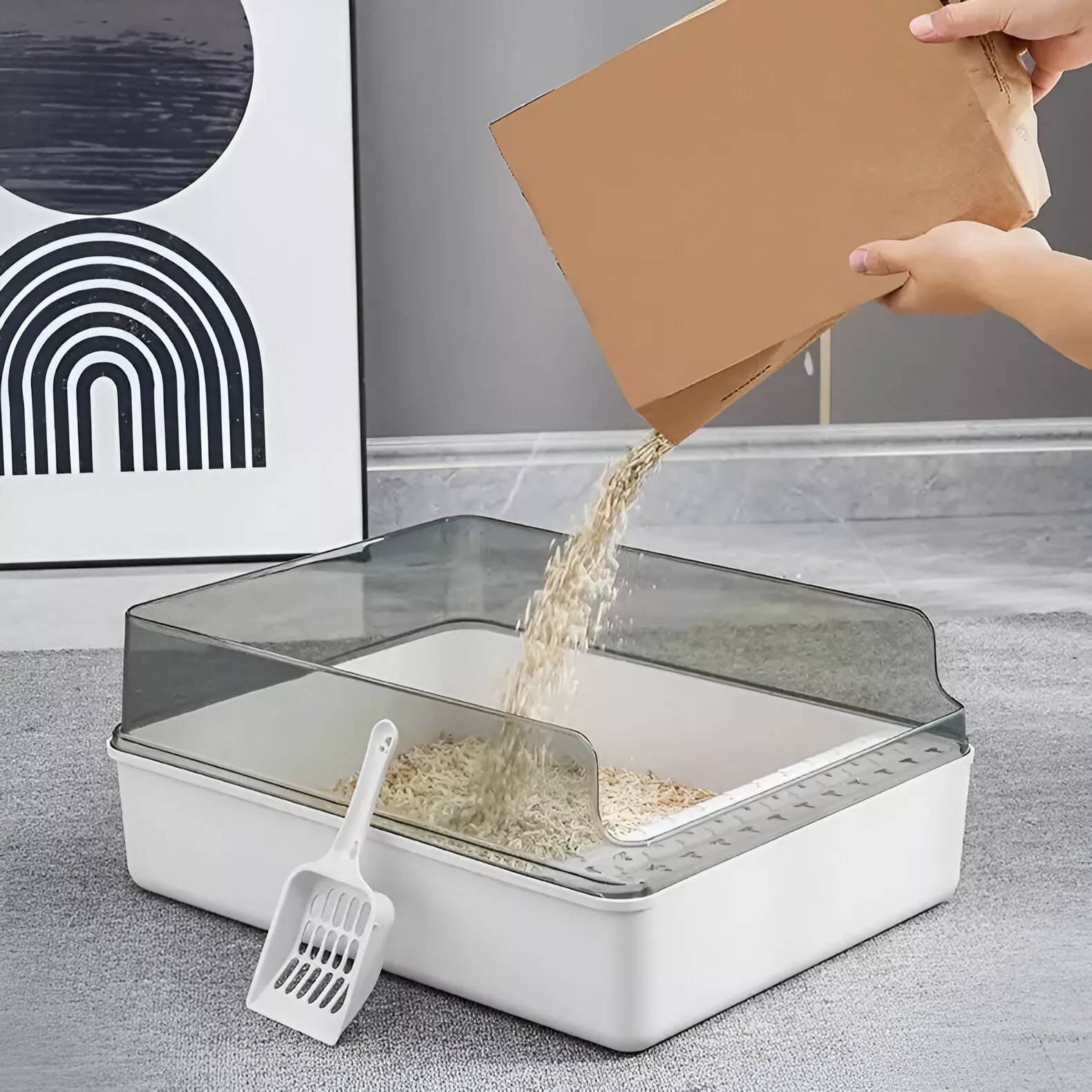 Transparent Semi-Enclosed Cat Litter Box - Image 5
