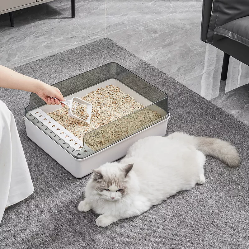 Transparent Semi-Enclosed Cat Litter Box