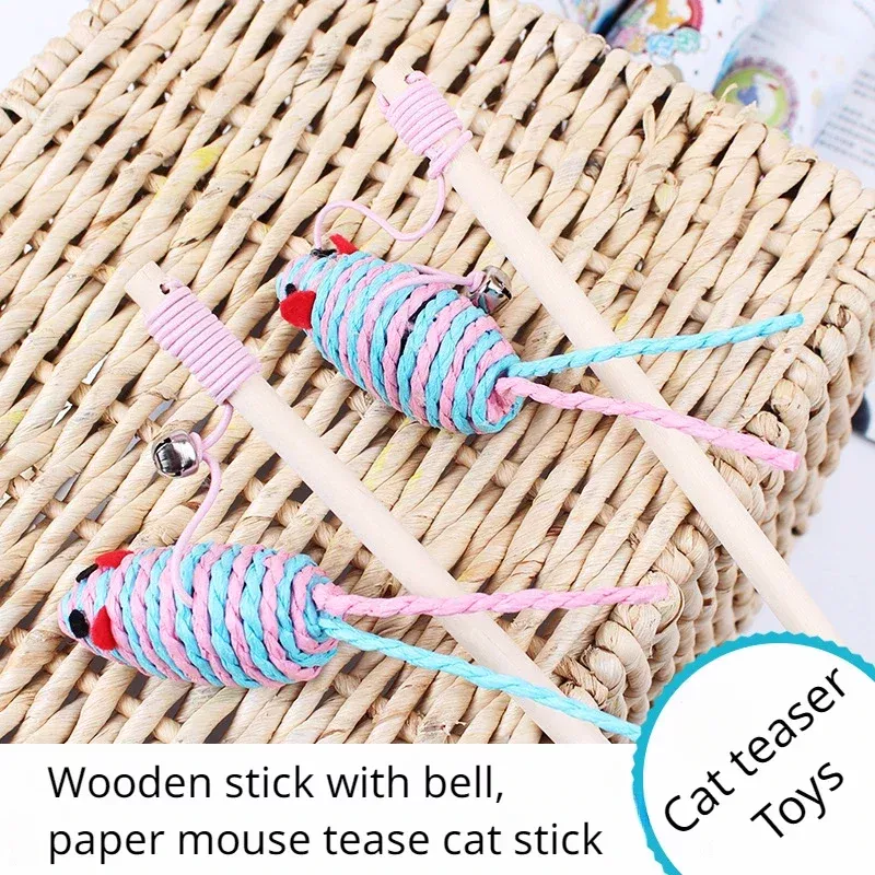 Interactive Cat Teaser Wand with Paper Woven Mouse – Fun and Engaging Pet Toy - Image 2