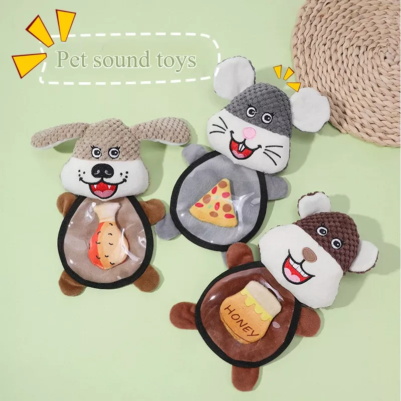 Self-Soothing Plush Dog Toys with Sound - Mouse & Squirrel Shaped Interactive Toy - Image 2