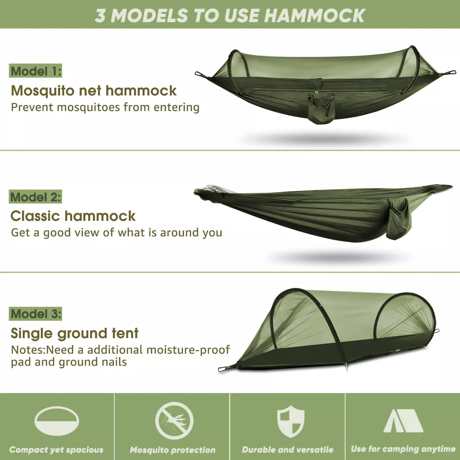 Ultra-Light Travel Camping Hammock with Pop-Up Mosquito Net for Outdoor Adventures - Image 3