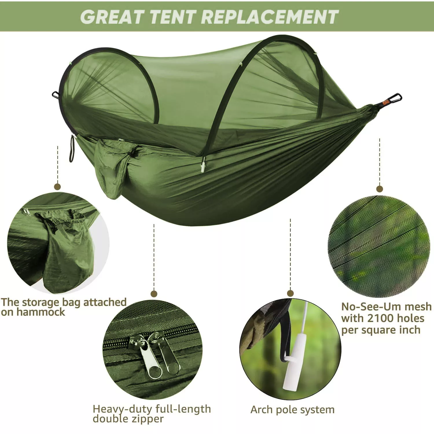 Ultra-Light Travel Camping Hammock with Pop-Up Mosquito Net for Outdoor Adventures - Image 2