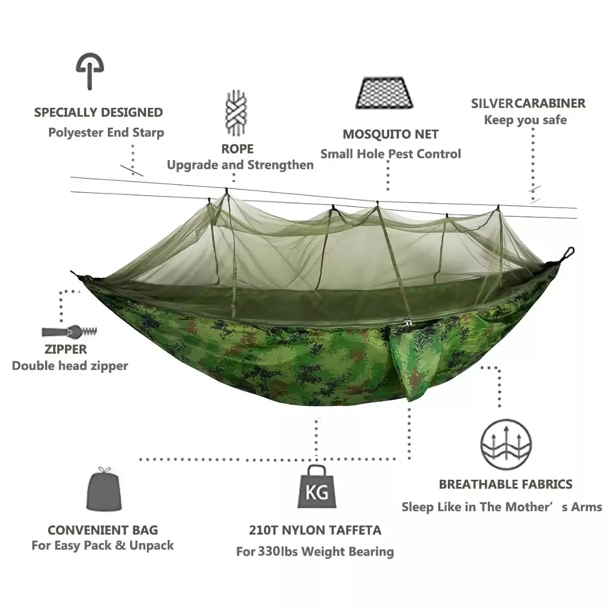 Ultralight Parachute Hammock with Mosquito Net - Anti-Bite Outdoor Camping Hammock - Image 2