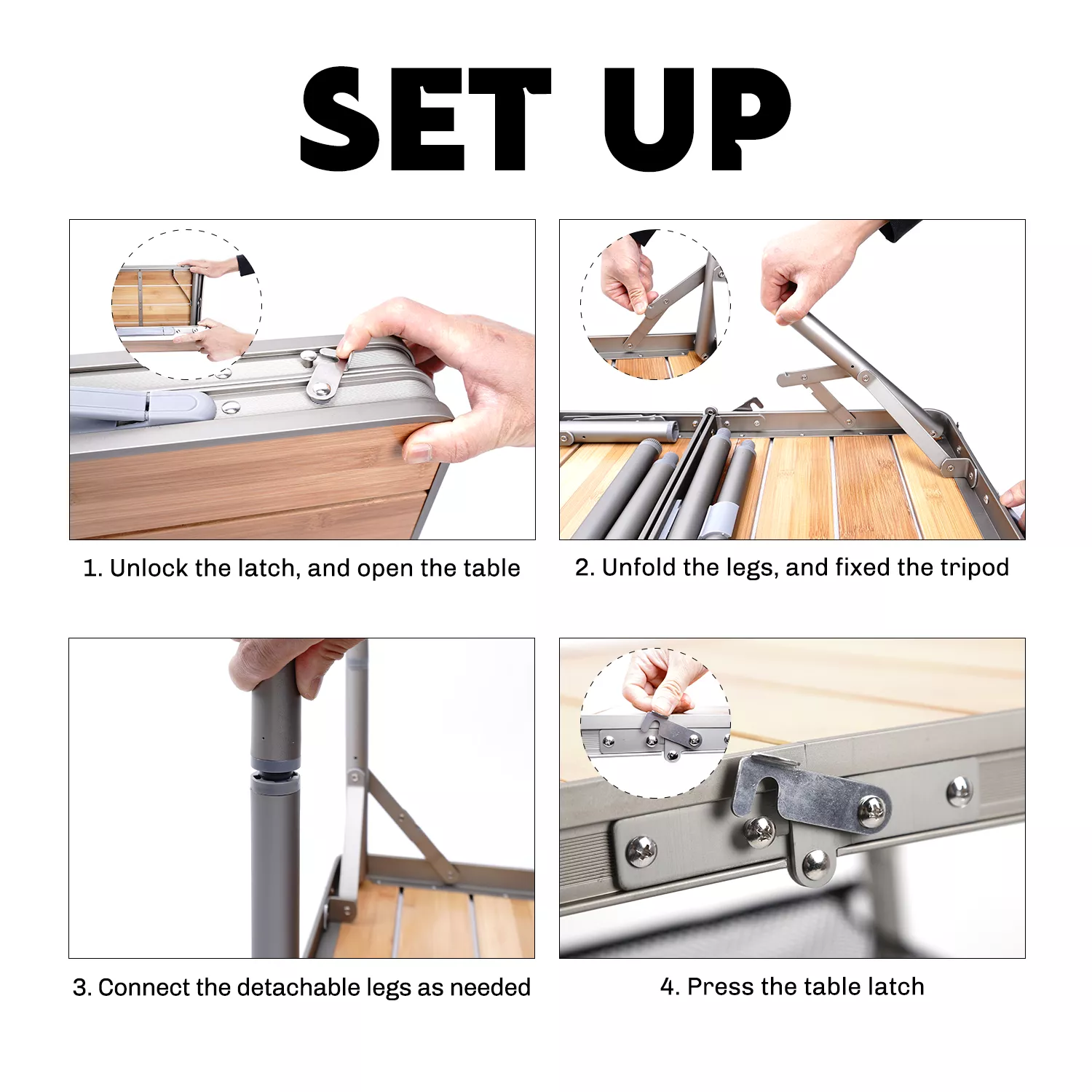 Portable Bamboo Camping Table - Adjustable Height, Foldable & Compact Outdoor Picnic Table - Image 8