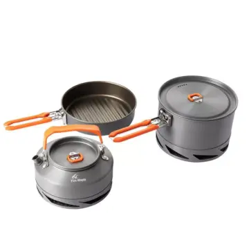 Camping Cookware Set - Foldable Heat-Exchanger Aluminum Pots for Hiking & Outdoor Cooking