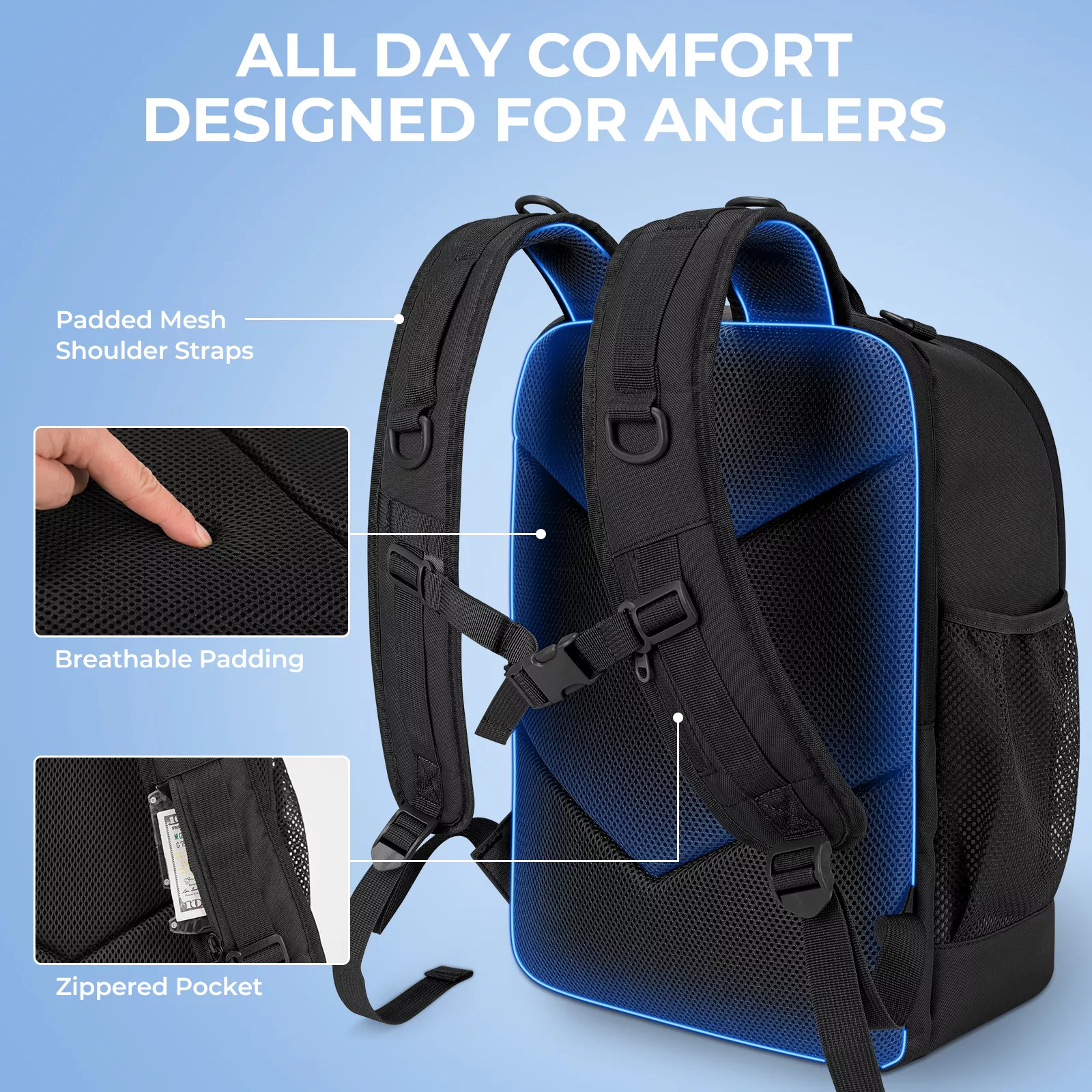 Water-Resistant Fishing Backpack with Large Storage and Multi-Functional Design - Image 4