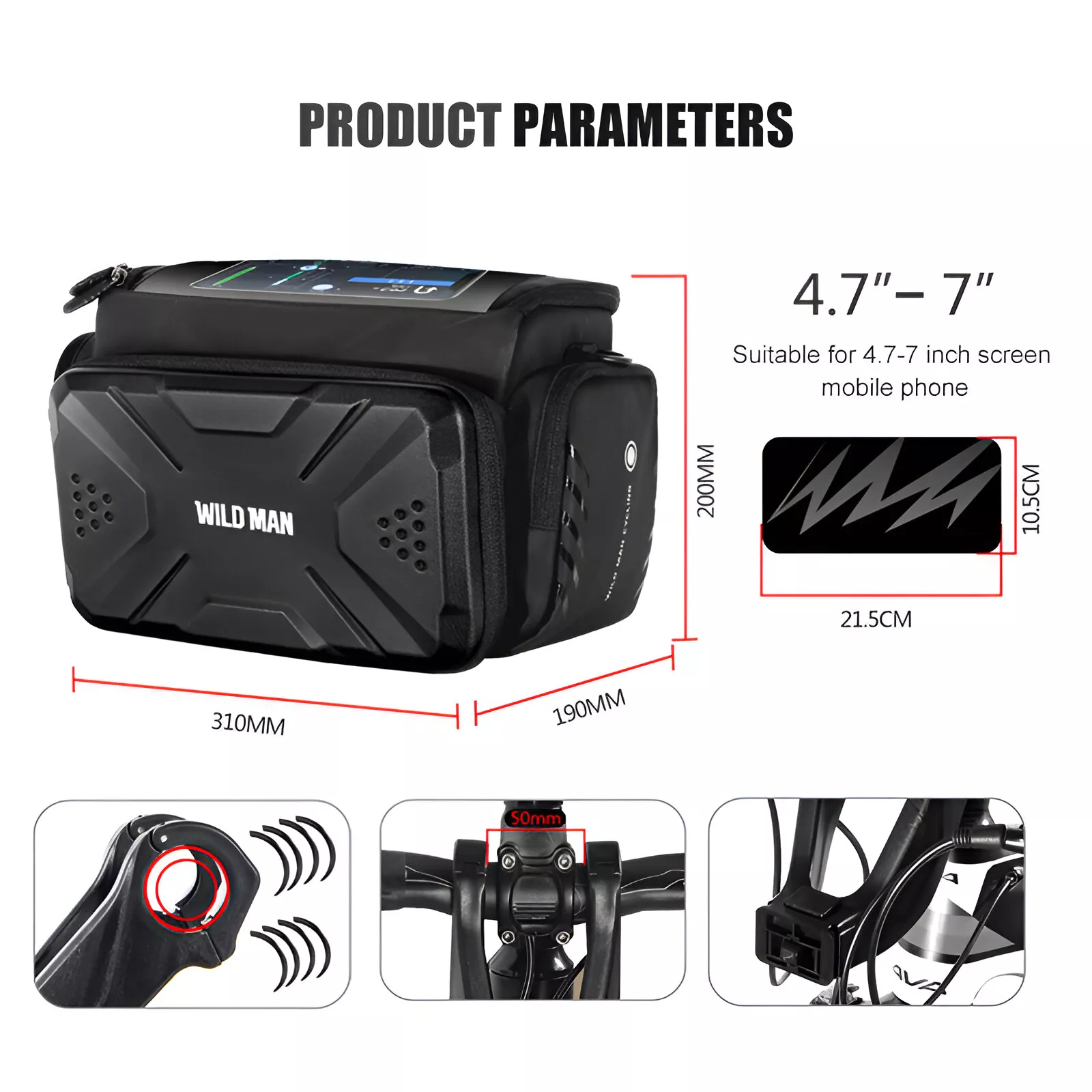 Waterproof EVA Hard Shell Bicycle Bag with Touch Screen and Large Capacity - Image 6
