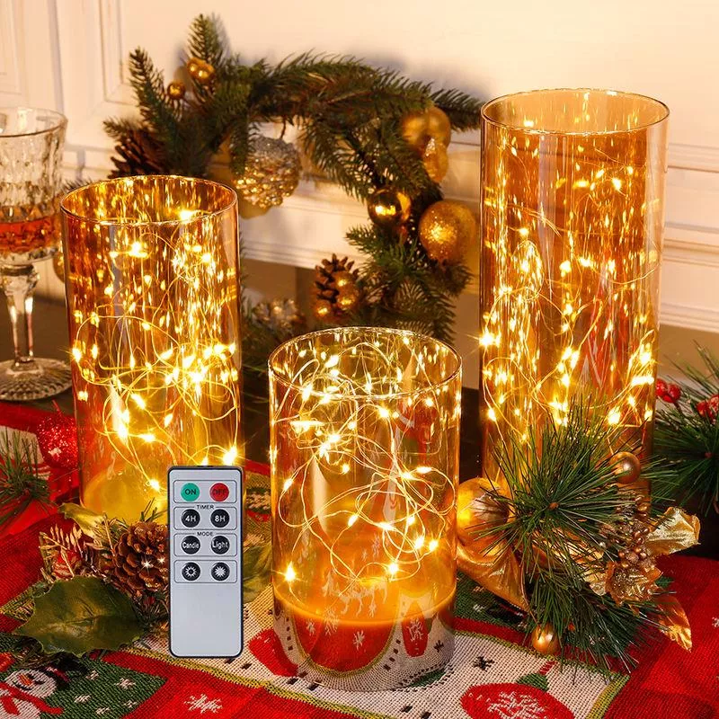 3-Piece LED Glass Flameless Candle Set with Remote Control - Image 2