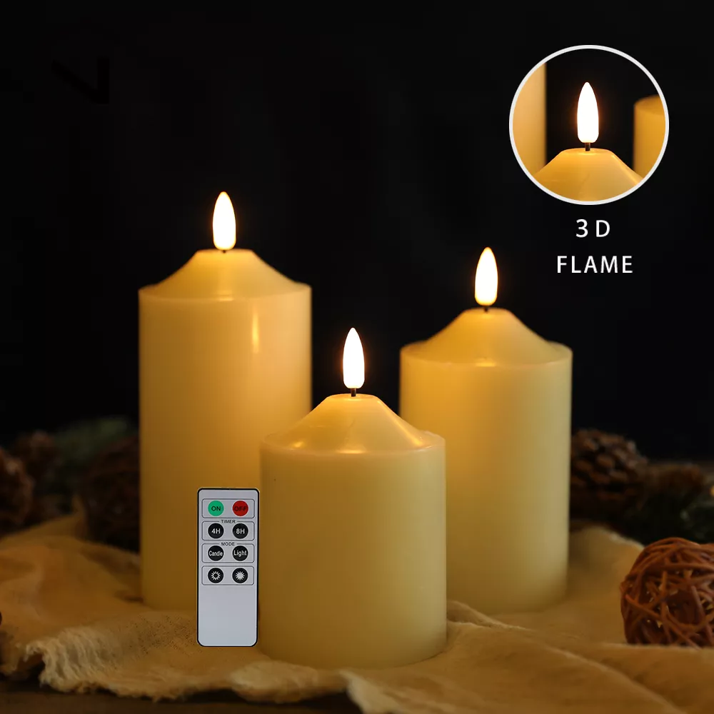 3-Piece Flameless LED Wax Candle Set with Flickering Light and Timer - Image 2