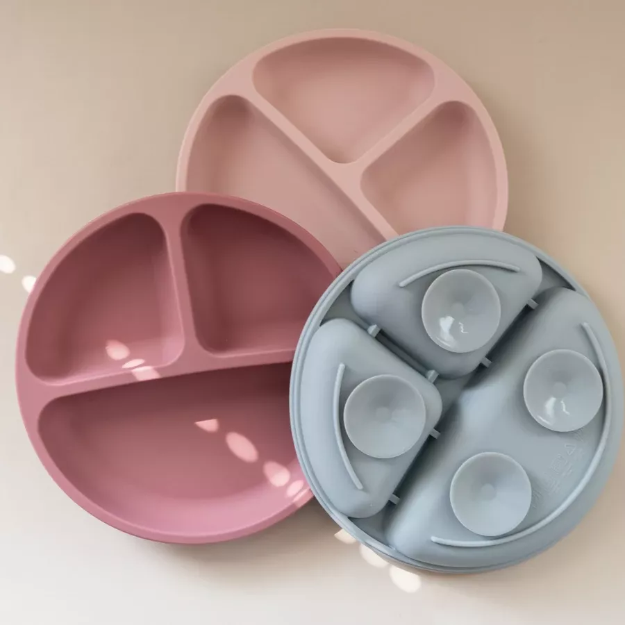 Baby Silicone Feeding Plate with Suction and Compartments
