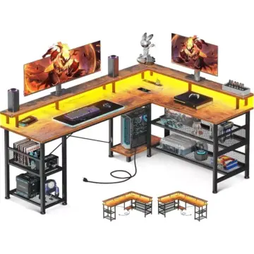 59" L Shaped Gaming Desk with LED Lights