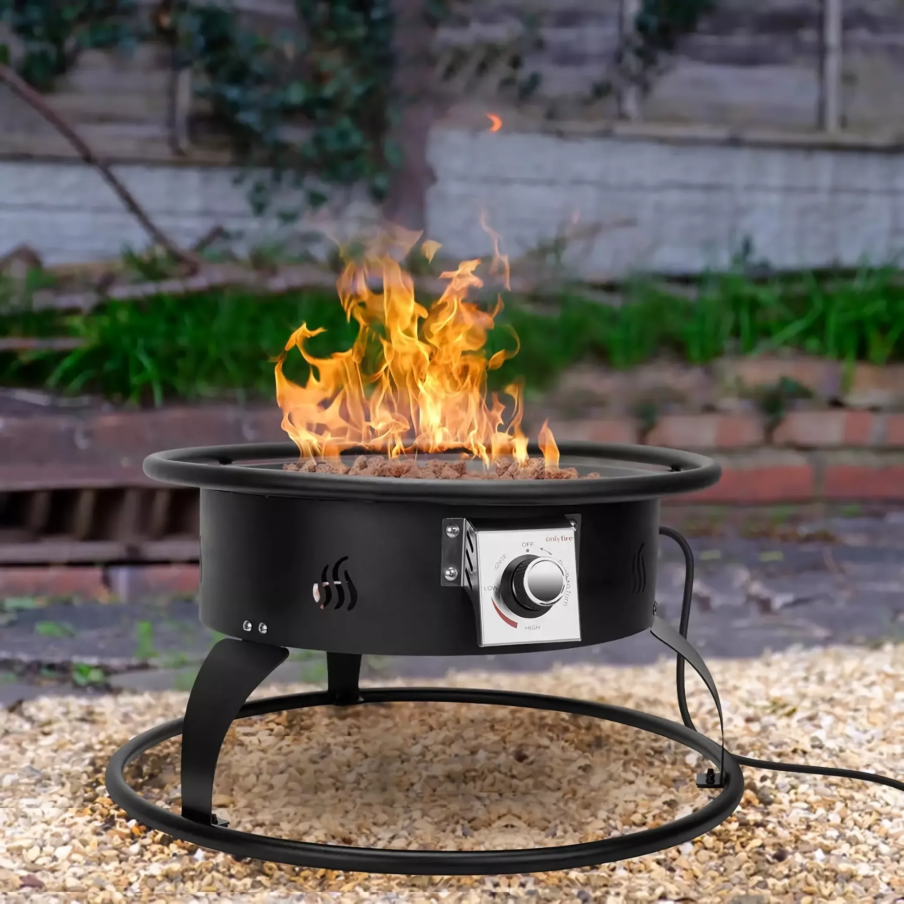 Portable 22” Outdoor Propane Fire Pit, 55,000 BTU Fire Bowl with 12ft Hose & Lava Rocks - Image 2