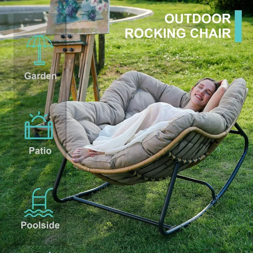 Outdoor Rocking Chair with 450 lb Capacity – Rattan Wicker Garden Lounge Chair - Image 2