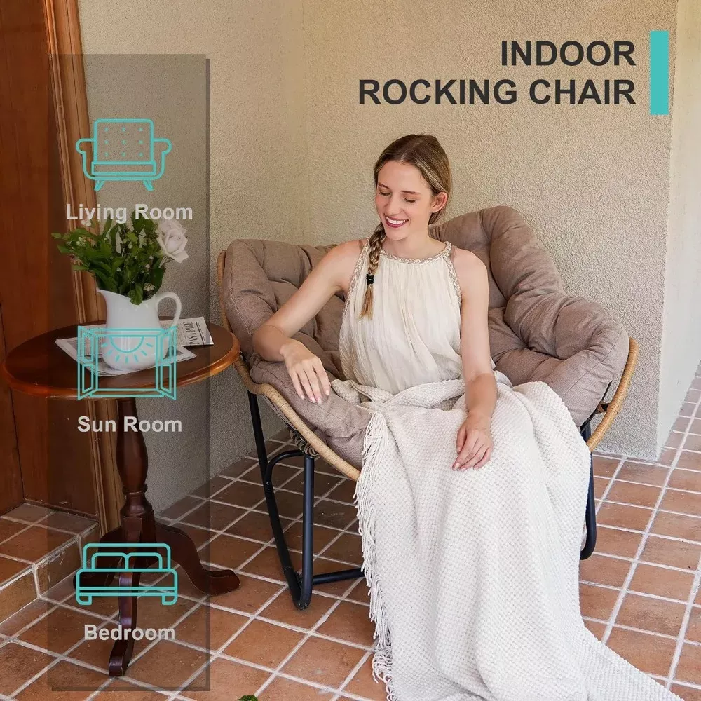 Outdoor Rocking Chair with 450 lb Capacity – Rattan Wicker Garden Lounge Chair - Image 4